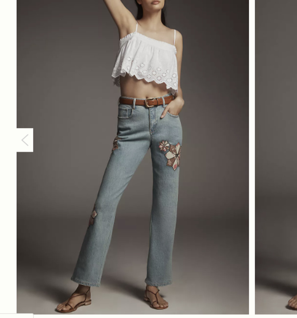 Anthropologie Pilcro Jeans Baggy Boyfriend High-Rise Quilted Patch Retro Size 30